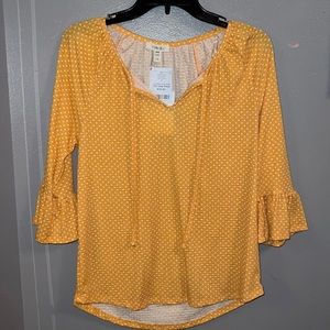 COMO BLU Mustard Yellow Polka Dot Blouse